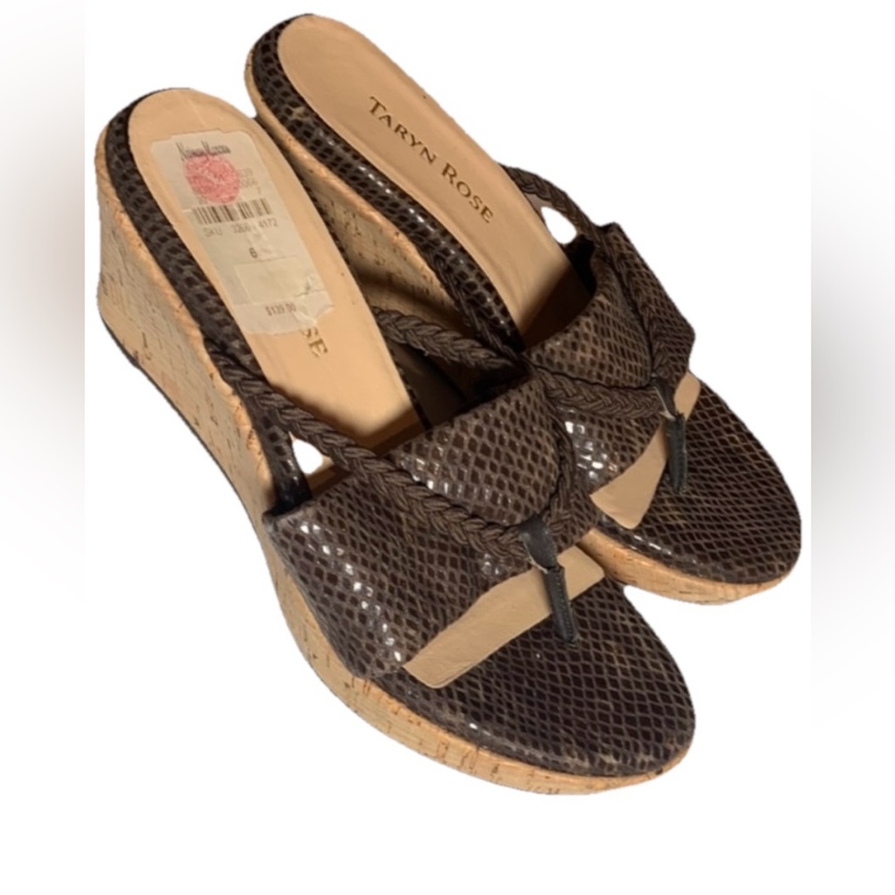 NTW Taryn Rose Cork Wedges Braided Thong Platform Animal Print.  Brown. Size 6 - Picture 2 of 8